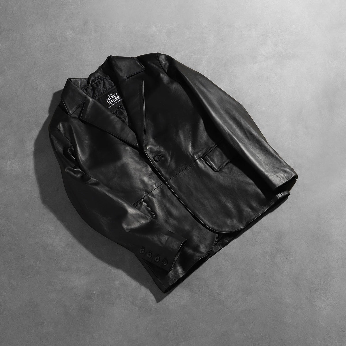 
Open Hem & Hem Craftsmanship Construction Detail on Daron ブラック レザーテーラードブレザー メンズ