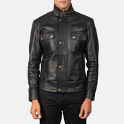 
Darren Black Leather Biker Jacket in Black 100% Full-Grain Leather - 正面スタイル＆テーラードシルエット | 公式オンライン通販