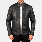 Dean ブラック レザーライダースジャケット メンズ in Black Cow Hide Leather - Front Profile View &amp; Tailored Silhouette | Buy Online