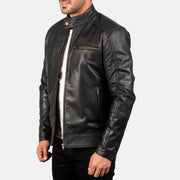 Dean ブラック レザーライダースジャケット メンズ - Back View Showing Tailored Shoulder Fit &amp; Clean Hemline