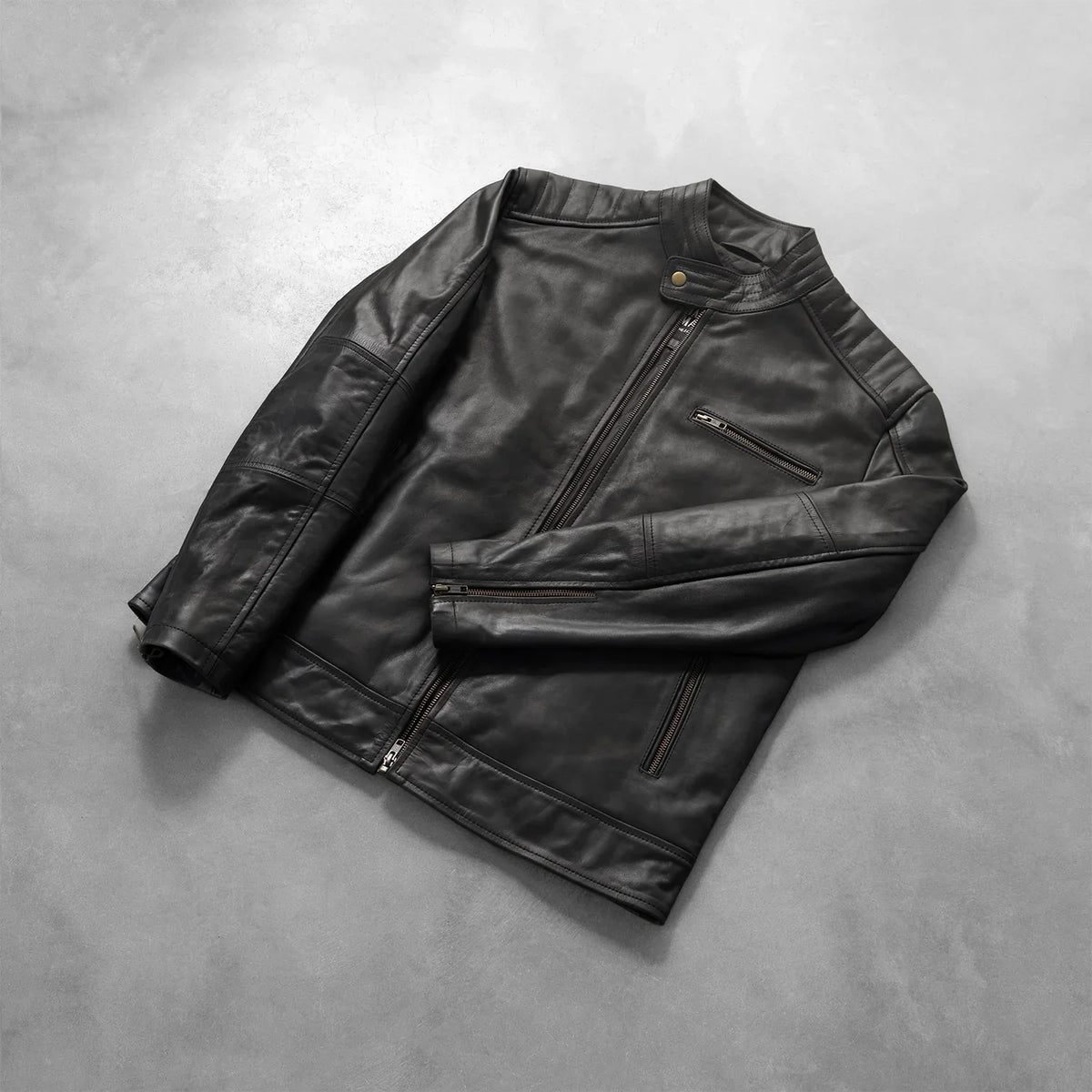 Zipper &amp; Hem Craftsmanship Construction Detail on Dean ブラック レザーライダースジャケット メンズ