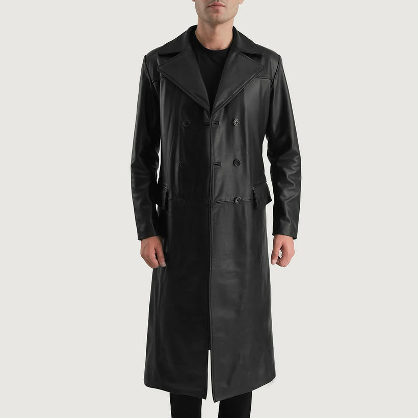 Delmar ブラック Leather Double-Breasted レザーコート メンズ