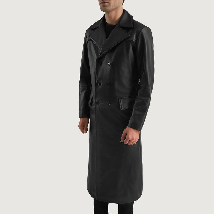 Delmar ブラック Leather Double-Breasted レザーコート メンズ