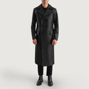 
Delmar Black Leather Double Breasted Coat - 袖の立体カッティングと洗練されたテーパードフィットを見せる側面ビュー