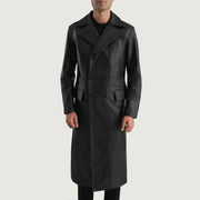 
クローズアップ詳細 of Notch & Button Hardware on Delmar Black Leather Double Breasted Coat