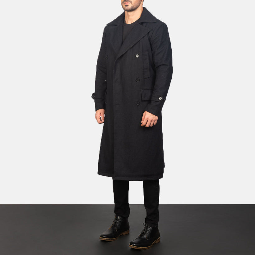 Detective ブラック Wool レザーコート メンズ