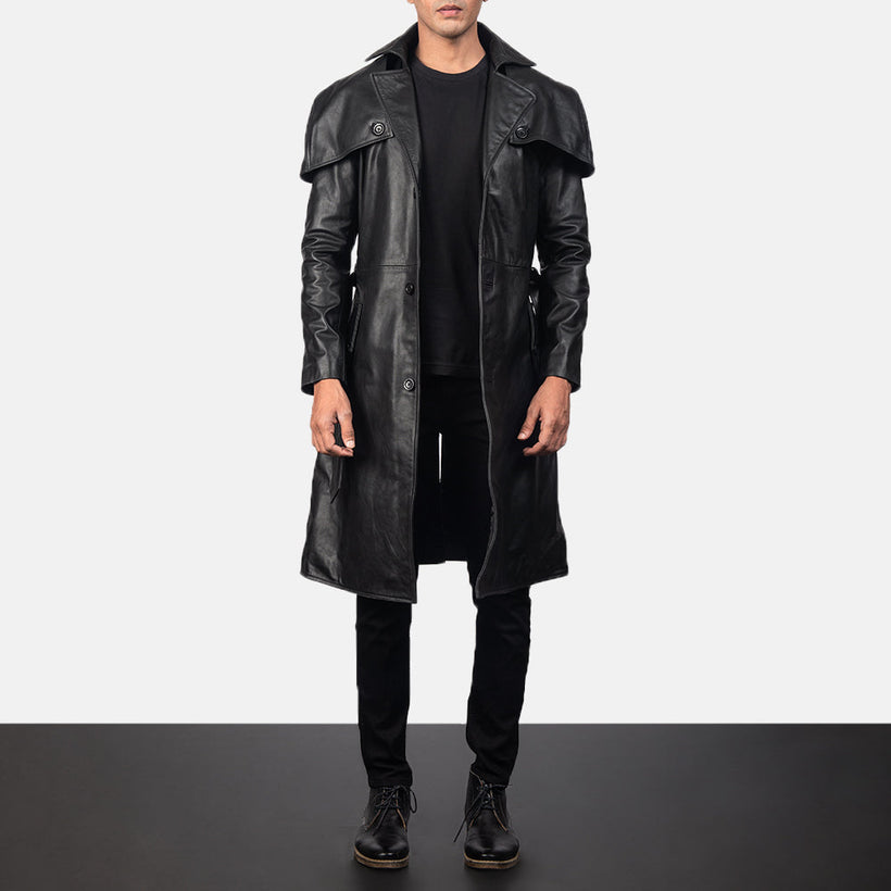 Deux ブラック Leather Duster メンズ