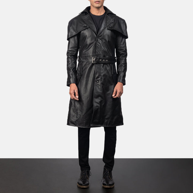 Deux ブラック Leather Duster メンズ