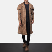 
Deux ブラウン Leather Duster メンズ in Distressed Brown Semi-Aniline Snuffed - 正面スタイル＆テーラードシルエット | 公式オンライン通販
