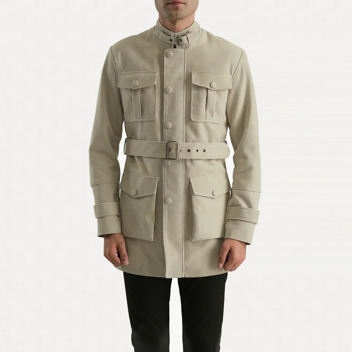 Dolf Off-White スエードジャケット メンズ in Off-White Cowhide Suede - Front Profile View &amp; Tailored Silhouette | Buy Online