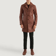 Don Long ブラウン レザーコート メンズ - Lateral Side Profile View Showing Sleeve Cut &amp; Athletic Taper Fit