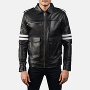 Dragonhide ブラック レザージャケット メンズ in Black Sheepskin Leather - Front Profile View &amp; Tailored Silhouette | Buy Online