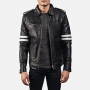Dragonhide ブラック レザージャケット メンズ - Lateral Side Profile View Showing Sleeve Cut &amp; Athletic Taper Fit
