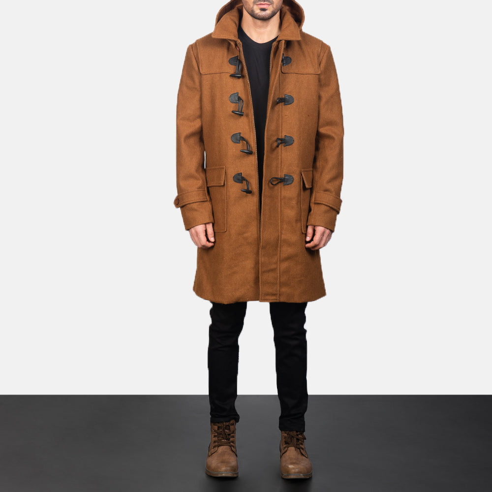 
Drake Khaki Wool Duffle Coat in Khaki Synthetic Wool - 正面スタイル＆テーラードシルエット | 公式オンライン通販