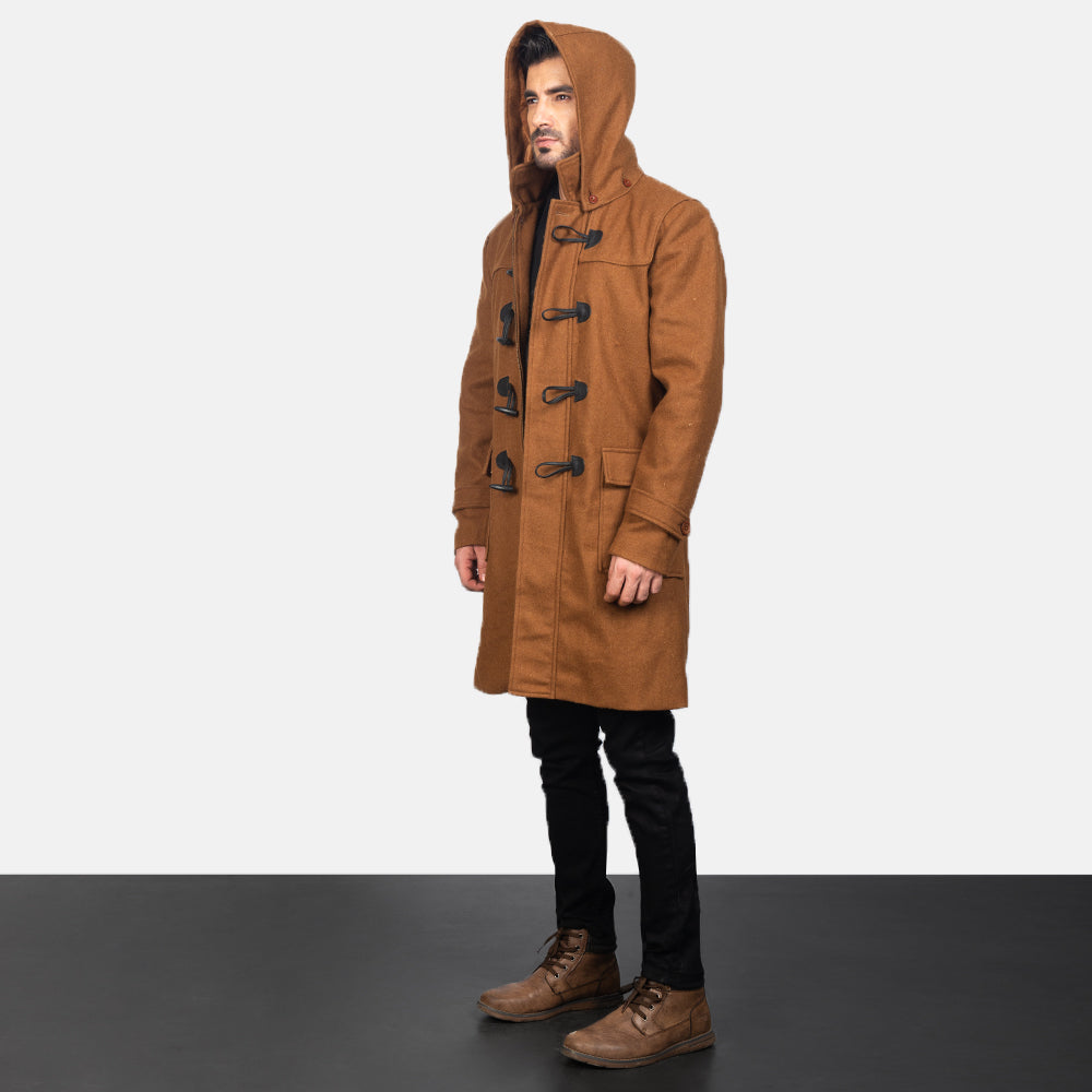 Khaki Synthetic Wool Trench Coat - 美しい肩のラインと裾の仕立てが際立つ背面ビュー