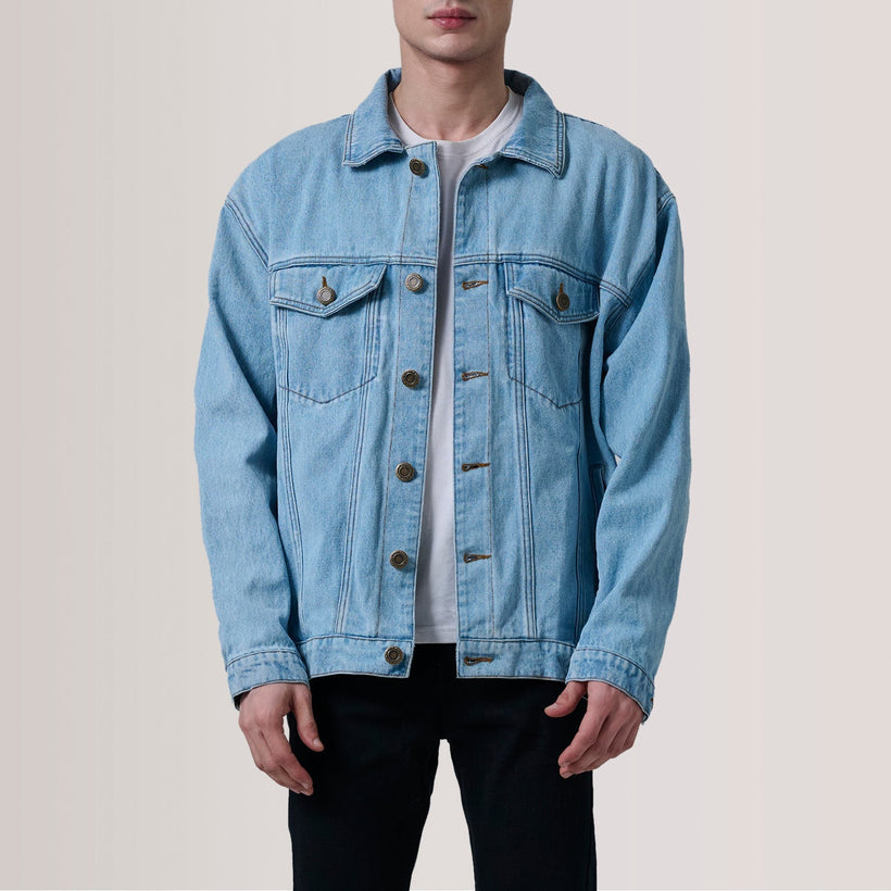 Eddie Light ブルー Oversized Denim Trucker レザージャケット メンズ