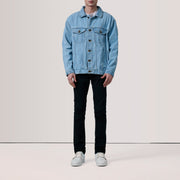 Light Blue Full-Grain leather Jacket - 美しい肩のラインと裾の仕立てが際立つ背面ビュー