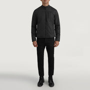 Elliot ブラック Lightweight レザージャケット メンズ - Lateral Side Profile View Showing Sleeve Cut &amp; Athletic Taper Fit