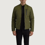 Elliot グリーン Lightweight レザージャケット メンズ in Green Full-Grain Leather - Front Profile View &amp; Tailored Silhouette | Buy Online