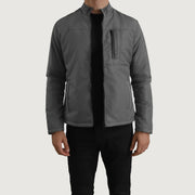 Elliot Grey Lightweight レザージャケット メンズ in Grey Full-Grain Leather - Front Profile View &amp; Tailored Silhouette | Buy Online