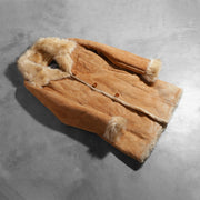 
Open Hem & Hem Craftsmanship Construction Detail on Erica Beige Leather Coat
