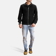 Men's Ethan Hybrid Suede レザーボンバージャケット メンズ - Lateral Side Profile View Showing Sleeve Cut &amp; Athletic Taper Fit