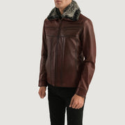 
Distressed Brown Sheepskin Burnishing Aviator Jacket - 美しい肩のラインと裾の仕立てが際立つ背面ビュー