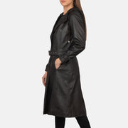 
Brown Sheepskin Leather Trench Coat - 美しい肩のラインと裾の仕立てが際立つ背面ビュー
