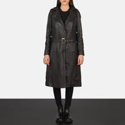 
Fixon Hooded ブラウン レザートレンチコート レディース - 袖の立体カッティングと洗練されたテーパードフィットを見せる側面ビュー