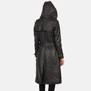 
クローズアップ詳細 of Hooded & Button + Belt Hardware on Fixon Hooded ブラウン レザートレンチコート レディース