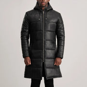 
クローズアップ詳細 of Hooded & Zipper Hardware on Floyd Tan Hooded Leather Puffer Coat