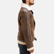 Men's Forest Double Face ムートンジャケット メンズ - Lateral Side Profile View Showing Sleeve Cut &amp; Athletic Taper Fit