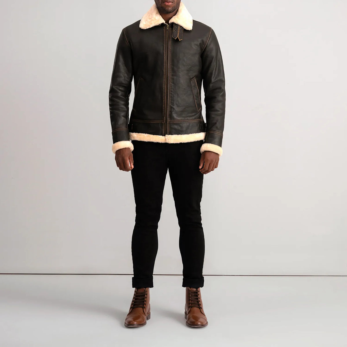 Francis B-3 ブラック レザーボンバージャケット メンズ – alternate product view 3