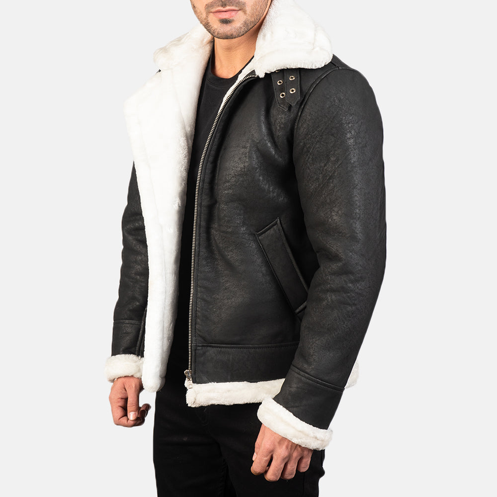 Francis B-3 ブラック レザーボンバージャケット メンズ – alternate product view 2