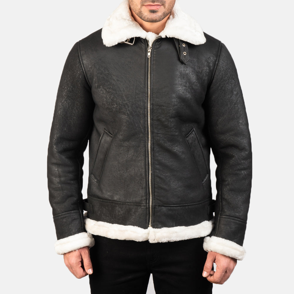 Francis B-3 ブラック レザーボンバージャケット メンズ – alternate product view 4