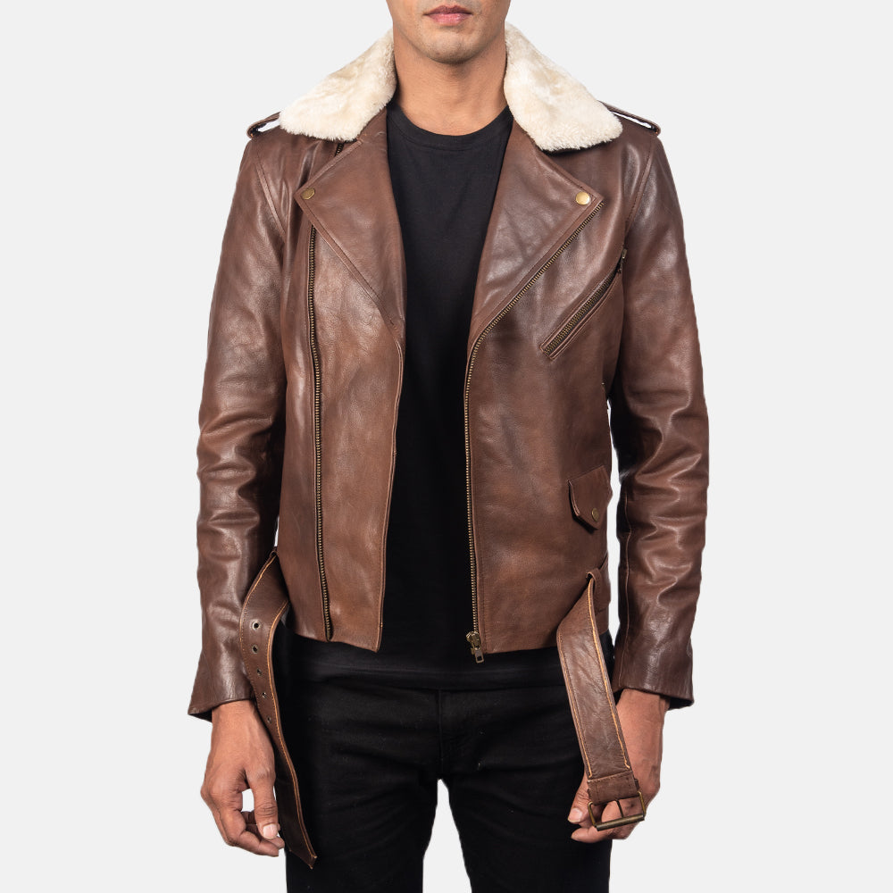 
オープンヘムと裾の職人技による仕立てディテール Furton Black Leather Biker Jacket
