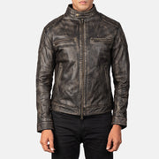Men's Gatsby Quilted Distressed Brown Leather Jacket - Lateral Side Profile View Showing Sleeve Cut &amp; Athletic Taper Fit