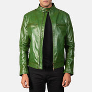 
Gatsby Quilted Green Leather Biker Jacket in Green Sheepskin Burnishing - 正面スタイル＆テーラードシルエット | 公式オンライン通販