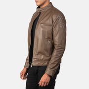 
Dark Brown Sheepskin Leather Biker Jacket - 美しい肩のラインと裾の仕立てが際立つ背面ビュー