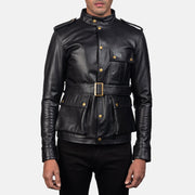 Germain ブラック レザージャケット メンズ in Black Cowhide Leather - Front Profile View &amp; Tailored Silhouette | Buy Online