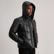 
Tan Brown Sheepskin Leather Hooded Jacket - 美しい肩のラインと裾の仕立てが際立つ背面ビュー