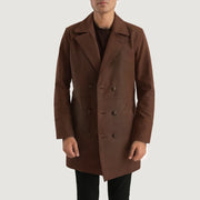 Men's Half Life ブラウン レザーコート メンズ - Lateral Side Profile View Showing Sleeve Cut &amp; Athletic Taper Fit