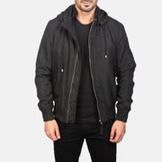 
Hanklin Ma-1 Black Hooded Bomber Jacket in Black Polyester - 正面スタイル＆テーラードシルエット | 公式オンライン通販