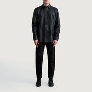 
クローズアップ詳細 of Shirt & Leather Buttons Hardware on Haven Black Leather Shirt
