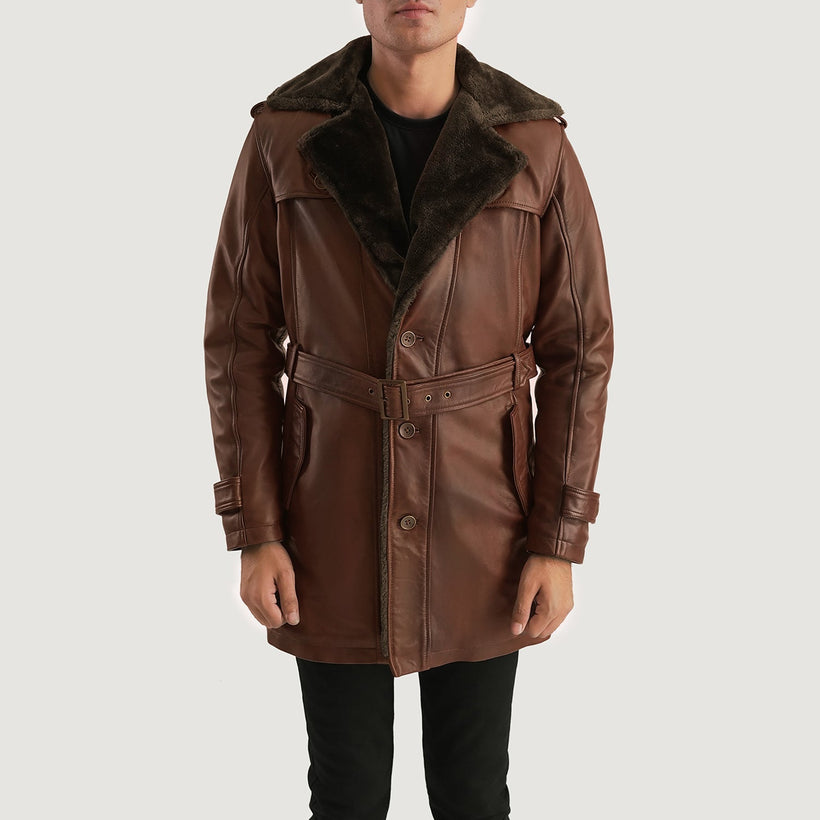 Hunter ディストレストブラウン Fur レザーコート メンズ