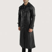 
Black. Cowhide Leather Trench Coat - 美しい肩のラインと裾の仕立てが際立つ背面ビュー