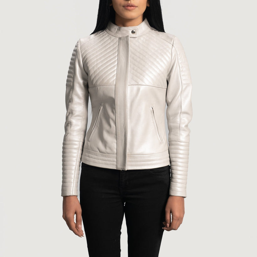Ice Maiden Silver キルティング レザーライダースジャケット レディース