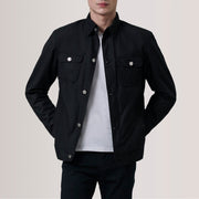 Irwin ブラック Waxed Canvas Field レザージャケット メンズ For Men in Black Waxed Cotton Canvas - Front Profile View &amp; Tailored Silhouette | Buy Online