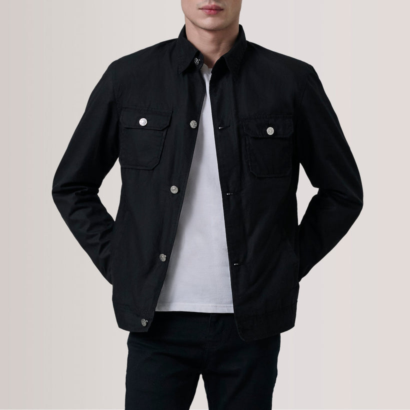 Irwin ブラック Waxed Canvas Field レザージャケット メンズ