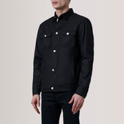 Irwin ブラック Waxed Canvas Field レザージャケット メンズ For Men - Lateral Side Profile View Showing Sleeve Cut &amp; Athletic Taper Fit